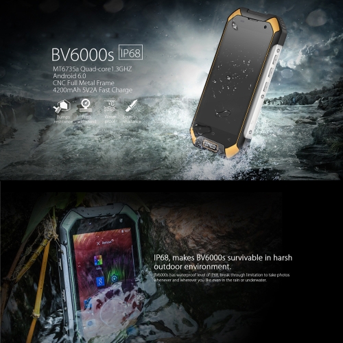 

Blackview BV6000s 4G Tri-proof Smartphone 4.7inch HD 720*1280pixel Display 64Bit MTK6737T Quad-core 2GB+16GB IP68 Waterproof 8.0M