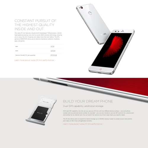 

Нубия Z11 мини NX529J 4G LTE 3G UMTS смартфон Android 5.1 OS Qualcomm Snapdragon MSM8952 616 64 бита окта Основные 5.0 "экран 3 Гб