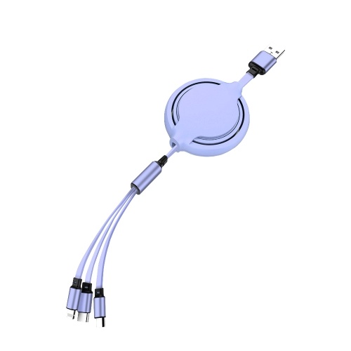 Retractable 3 in 1 USB Cable 4ft Silicone Multi Charging Cable Organizer with Type-C/Micro USB Connector for Android iOS Phones and Multiple Devices