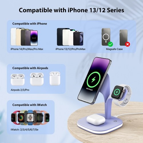 UD22 5-In-1 Charging Station - Mag-Safe Wireless Charging Stand with LED Night Light for iPhone