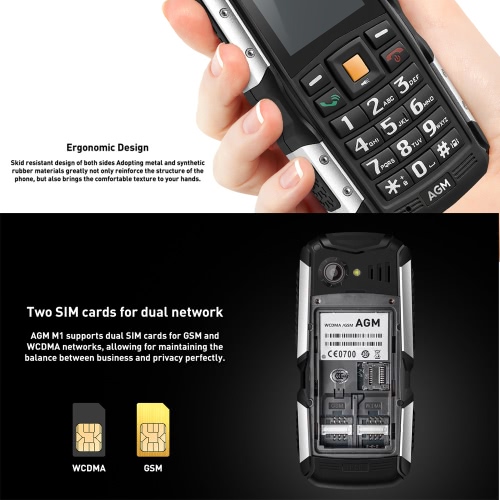 

AGM M1 Tri-proof Feature Cellphone 3G Phone 2.0inch Screen IP68 Waterproof