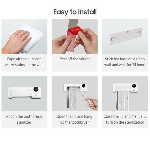 HIGOLD Toothbrush Sanitizer Rechargeable Toothbrush Holder Drilling-Free Toothbrush Organizer w/Sterilization/1500mAh Battery/4 Slots for Bathroom