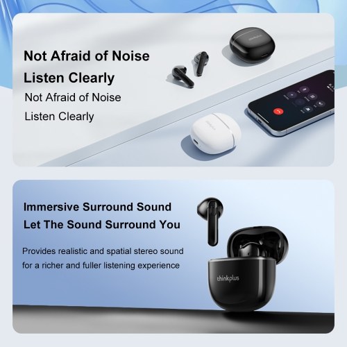 Lenovo Thinkplus LP42 Wireless Earbuds with Clear Mic, Noise Reduction,  Long-Lasting 