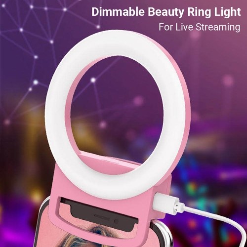 

Portable Selfie Ring Light with Rechargeable Battery and Dimmer Clip-on Mini LED Beauty Ring Light with White/Warm/Neutral Lights for Phone Laptop Computer Tablet