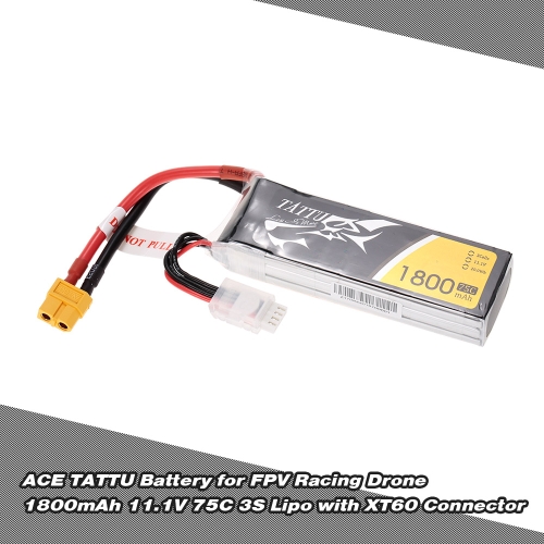 

ACE TATTU 1800mAh 11.1V 75C 3S1P 3S Lipo Аккумулятор с разъемом для подключения XT60 для FPV Racing Drone