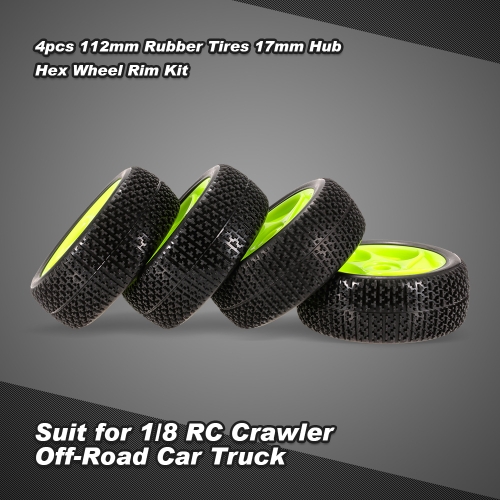 

4pcs 112mm Rubber Tires 17mm Hub Hex Wheel Rim for 1/8 RC Crawler Buggy Off-Road Car Truck