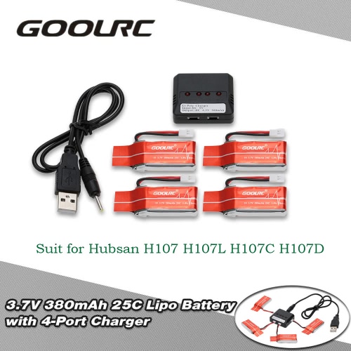 

GoolRC 4Pcs 3.7V 380mAh 25C Литий-полимерная Батарея и 4-Портовое Зарядное Устройство для Hubsan H107 H07L H107C H107D RC Квадроко