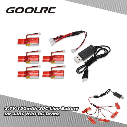 

GoolRC 5Pcs 3.7V 150mAh 30C Lipo Battery with Charging Cable for JJRC H20 RC Hexacopter
