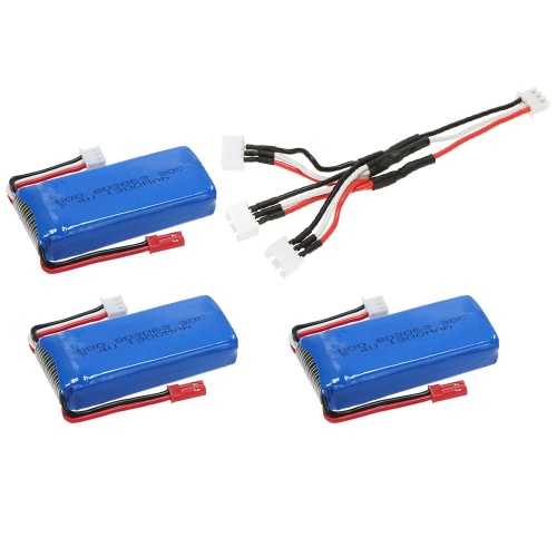 3Pcs Upgraded 7.4V 1300mAh 30C Lipo Battery with Connecting Cable for MJX X101 RC Quadcopter