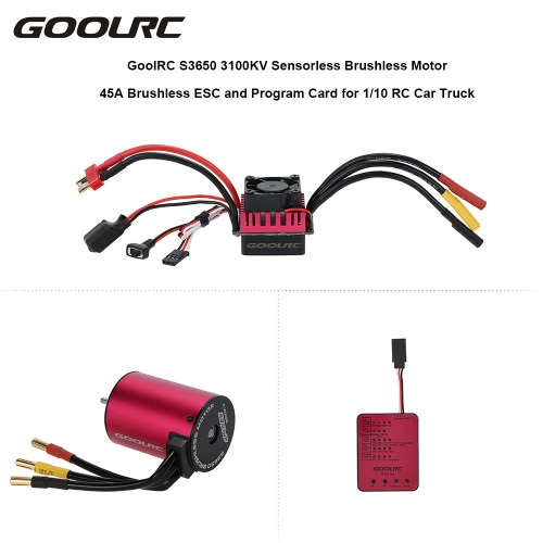 

GoolRC S3650 3100KV Sensorless Brushless Motor 45A Brushless ESC and Program Card Combo Set for 1/10 RC Car Truck