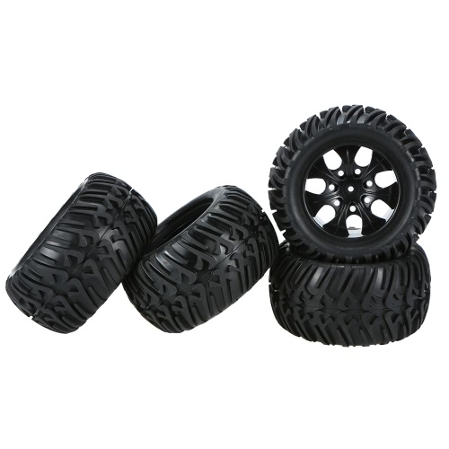 

4Pcs Black Wheel Rim and Tire for 1/10 HSP 94111 94188 Monster Truck