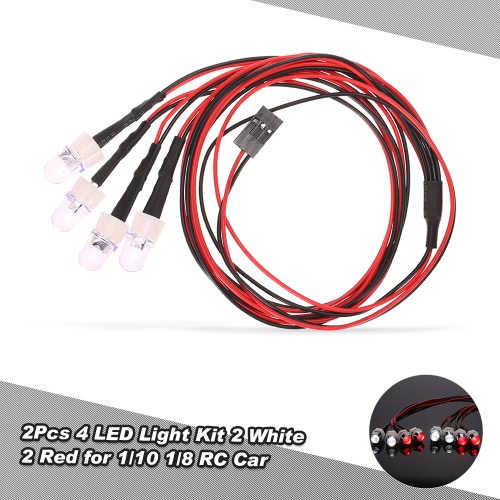 2pcs 4 luces LED Kit de 2 Blanco 2 Rojo de 1/10 1/8 Traxxas HSP Redcat RC4WD Tamiya axial SCX10 D90 HPI RC Car