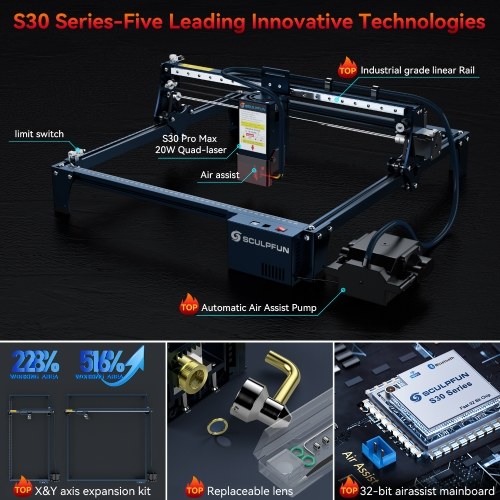 

SCULPFUN S30 PRO MAX 20W Laser Engraver with Automatic Air-assist System