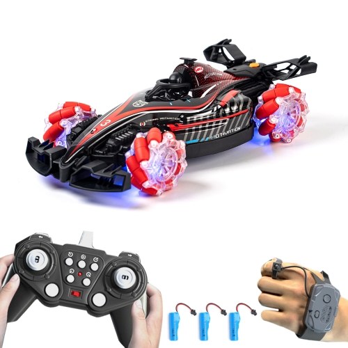 

D864 Remote Control Stunt Car - 360° Rotation, Spray Drift, Off-road Vehicle with Lights & Sound (3 Rechargeable Batteries, Red)