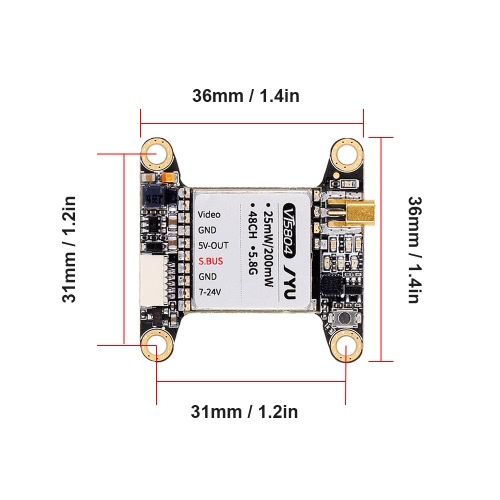 

JYU VT5804 25mW 200mW Switchable 5.8G 48CH Raceband Image Transmitter for QAV250 H210 FPV Racing Quadcopter KISS FC