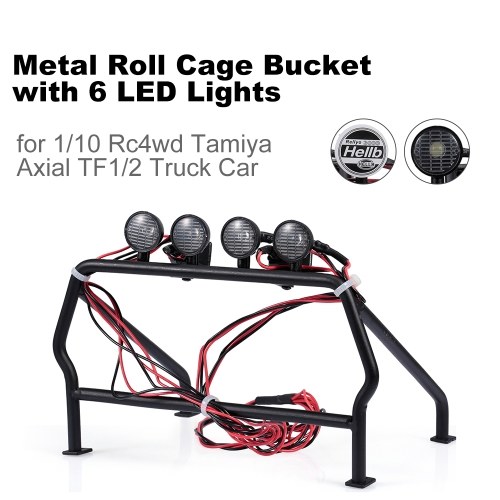 Cubo de la jaula de rollo de metal con 6 luces LED para 1/10 Rc4wd Tamiya Axial TF1 / 2 Truck Car