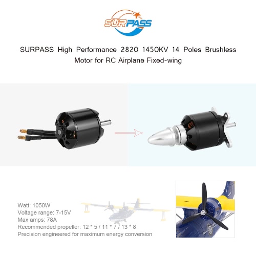 

Original SURPASS High Performance 2820 1450KV 14 Poles Brushless Motor for RC Airplane Fixed-wing