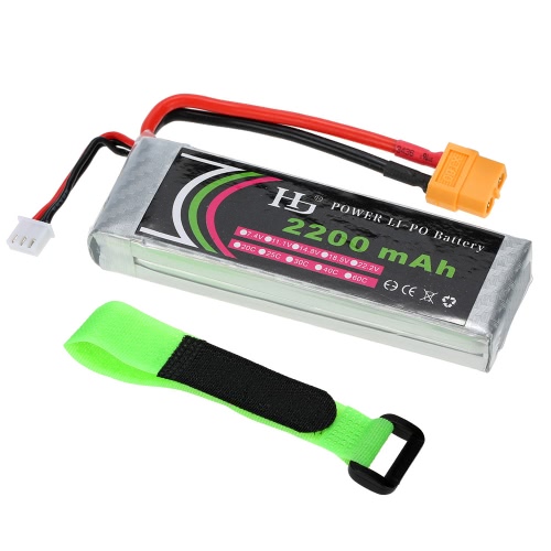 7.4V 2200mAh 25C 2S LiPo batterie avec XT60 enfichable pour RC Quadcopter Avion Hélicoptère Voiture Camion Bateau Hobby