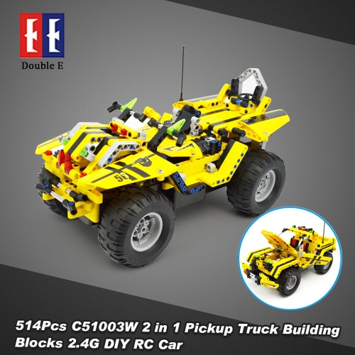 514Pcs Double E C51003W 2 in 1 RC Pickup Truck Building Blocks Kits 2.4G Car Model DIY Toys