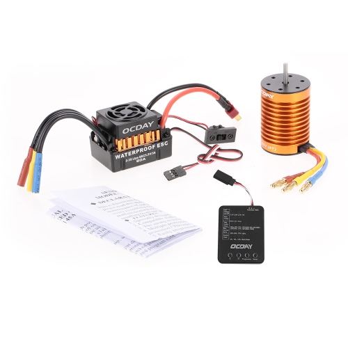 

OCDAY Waterproof 60A Brushless Car Electronic Speed Control ESC + 9T 4370KV 4P Sensorless Brushless Motor + Programming Board