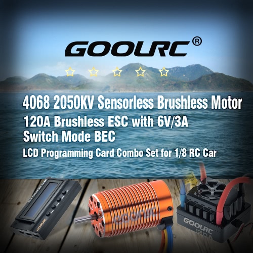 

GoolRC 4068 2050KV Sensorless Brushless Motor & 120A Brushless ESC with 6V/3A Switch Mode BEC & LCD Programming Card Combo Set for