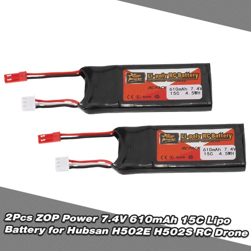 

2pcs ZOP Power 7.4V 610mAh 15C Lipo Battery JST Plug Part