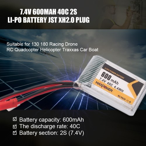 

7.4V 600mAh 40C 2S Li-Po Battery JST XH2.0 Plug for 130 180 Racing Drone RC Quadcopter Helicopter Traxxas Car Boat