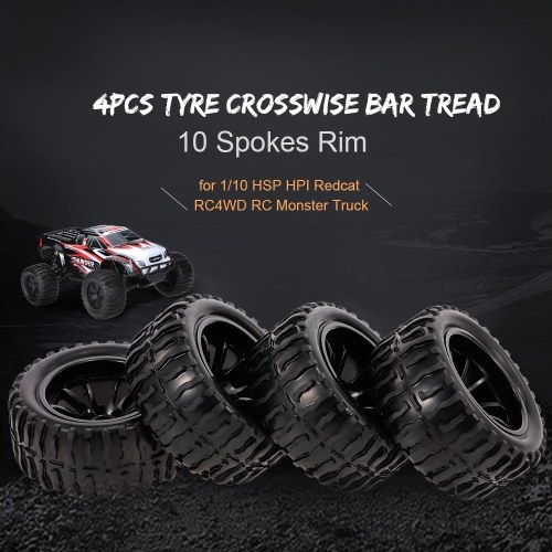 

4PCS 1/10 Tyre Crosswise Bar Tread Pattern 10 Spokes Rim for 1/10 HSP HPI Redcat RC4WD RC Monster Truck