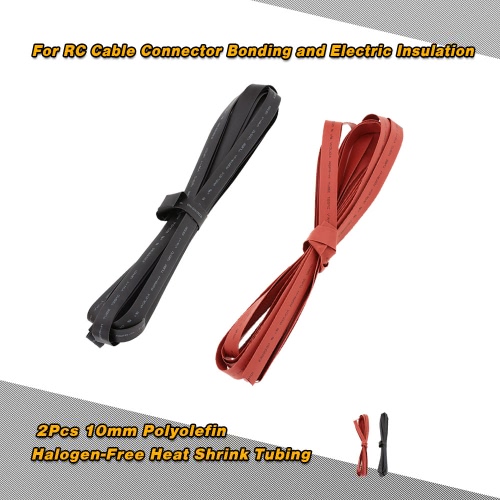 2Pcs 5m 10mm Black & Red Polyolefin Halogen-Free Heat Shrink Tubing Tube for RC Cable Connector Bonding and Electric Insulation