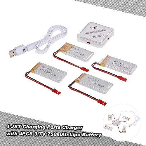 4 in 1 Charger with 4PCS 3.7V 750mAh Lipo Battery for JJR/C H12C H12CH H12W H12WH RC Quadcopter