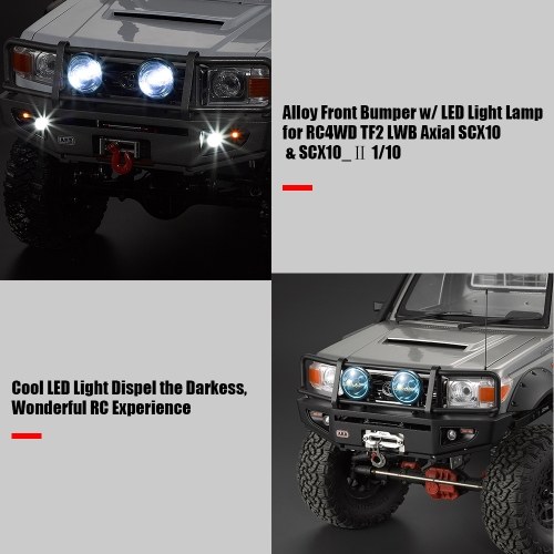

Alloy Front Bumper w/ LED Light Lamp for RC4WD TF2 LWB Axial SCX10 & SCX10_Ⅱ 1/10 RC Crawler Truck and SUV