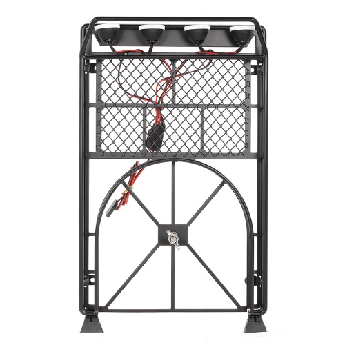 

AUSTAR AX518BK Metal Roof luggage Rack with Spare Tire Holder & LED light for 1/10 RC SCX10 90046 D90 Crawler