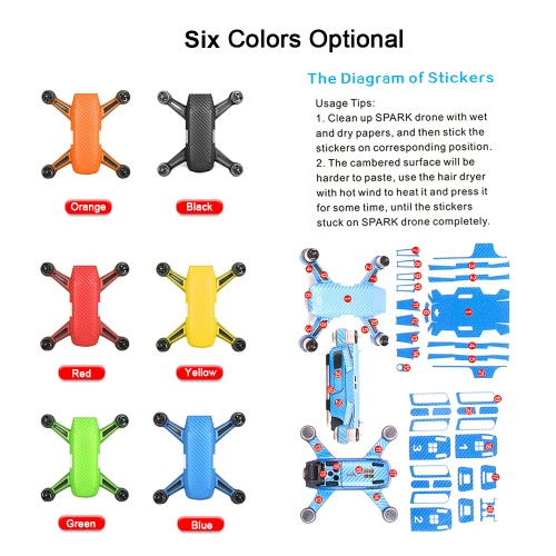 

Protective Skin Sticker Cover Set & Motor Protective Cap for DJI Spark FPV Quadcopter