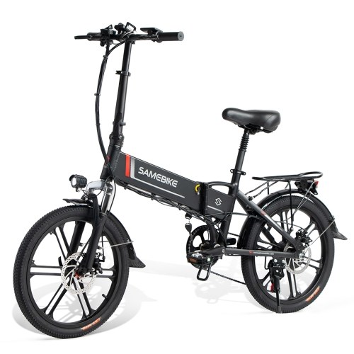 Samebike 20LVXD30-II Ebike 20 Inch 350W Brushless Gear Motor Folding Electric Bike Max 80km Range with Rechargeable Phone Holder Rear Rack