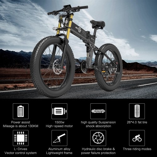 

BEZIOR X Plus Ebike 26 x 4 Inch Fat Tire 1500W Folding Electric Mountain Bike 110-130km Power-assisted Range with Adjustable Widened Seat