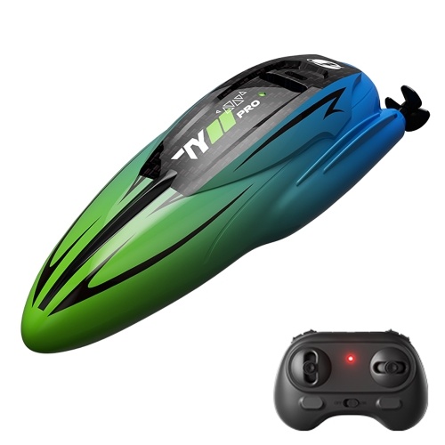 Remote Control Boat, 2.4Ghz Waterproof Rechargeable Speed Boat for Pools and Lakes, Mini Stunt Boat Toys for Kids Adults Boys Girls, Green