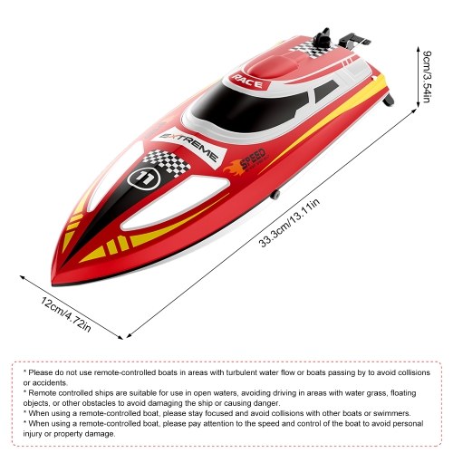 Barco de controle remoto de alta velocidade de 30 km/h 2,4 GHz para adultos Sistema de resfriamento de água Lembrete de baixa potência Desligado Detecção de água