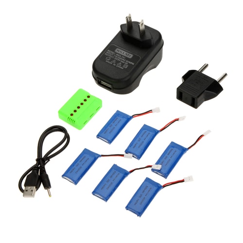 6 em 1 WSX-X6A Charger Set com 6 pcs 3.7V 500mAh Li-po bateria para JJRC H37 Hubsan H107L H107C H107D H108 H108C RC Quadrotor