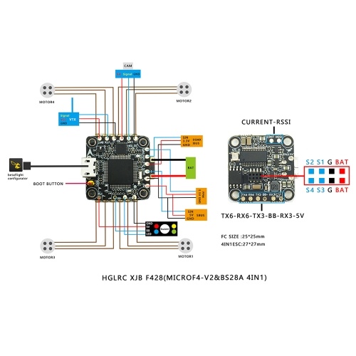 

Second Hand HGLRC XJB F428 2-4S 20*20MM OMF4-OSD Micro F4 Flight Controller with 4in1 28A Blheli_S ESC FPV Racing Drone