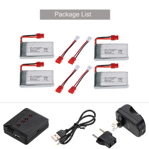 

4pcs 3.7V 500mAh Li-po Battery with 4 in 1 Charger Set for Syma X5SW X5SC X5HW X5HC RC Drone Quadcopter