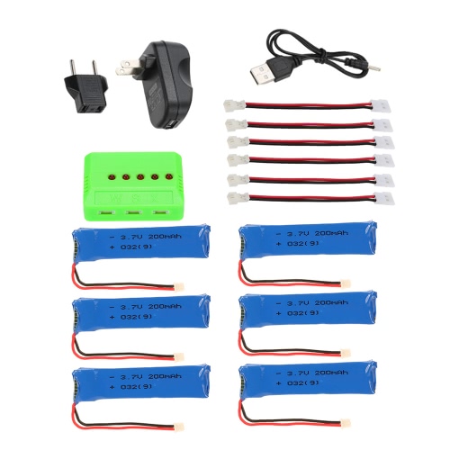 

Upgrade Lipo Battery with 6 in 1 Charger Set 6pcs 3.7V 200mAh 30C for Blade Inductrix Tiny Whoop BLH8700 BLH8580 RC Drone Quadcop