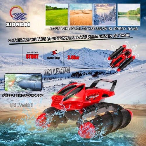 

Xiongqi 989-393 2,4 амфибия Stunt Водонепроницаемая Внедорожный Sand Lake Pool Grass Snow гололеда High Speed ​​RC Tank Лодка