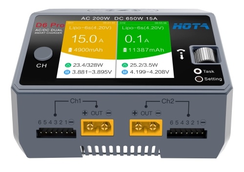 

HOTA D6 Pro Smart Charger AC200W DC650W 15A для Lipo NiMH Battery Phone Беспроводная зарядка