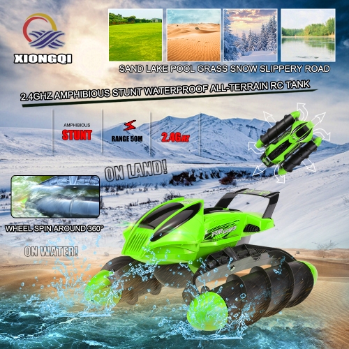 

Xiongqi 989-393 2,4 амфибия Stunt Водонепроницаемая Внедорожный Sand Lake Pool Grass Snow гололеда High Speed ​​RC Tank Лодка