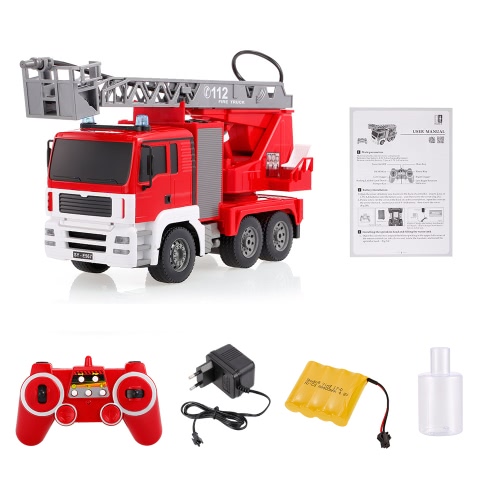 

2.4G 1/20 RC Fire Truck RTR Радиоуправление Автомобиль Светодиодный симулятор Звук Спрей Вода