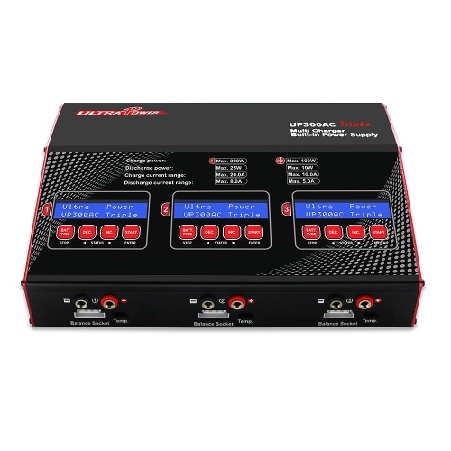 

ULTRA POWER UP300AC Triple 3-Way 3 * 100W 1-6S Li-ion/LiPo/LiFe/LiHV Battery Balance Charger Discharger for Traxxas HSP Car