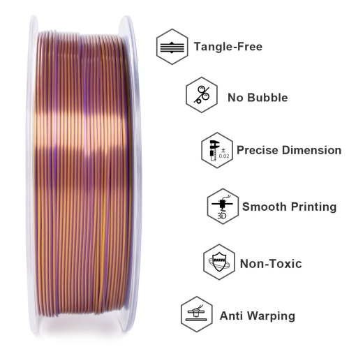 Geeetech Silk PLA Filament for 3D Printer 1.75mm Dimensional Accuracy +/- 0.03mm High Quality Gradient Double Color 3D Printing Material 1kg Spool (2.2 lbs) -Gold+Purple