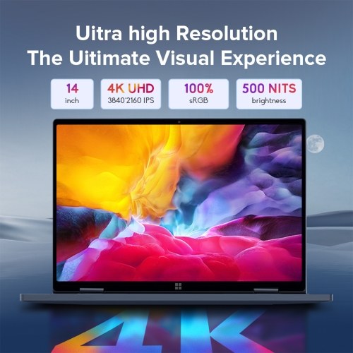 

Ноутбук Ninkear N14 14-дюймовый 4K UHD IPS-экран 3840*2160 Дисплей 360° Складной дизайн 12 ГБ LPDDR5 512G SSD Ноутбук для Windows 11 с 4-ядерным процессором Intel N95 12TH WiFi6 Разблокировка по отпечатку пальца с белой подсветкой