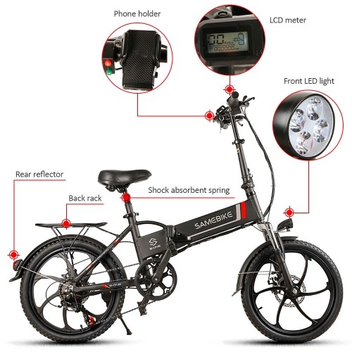 Samebike 20LVXD30 Ebike 20``*1.95`` Tires 350W Brushless Gear Motor Folding Electric Bike 45-60km Power-Assist Range 
