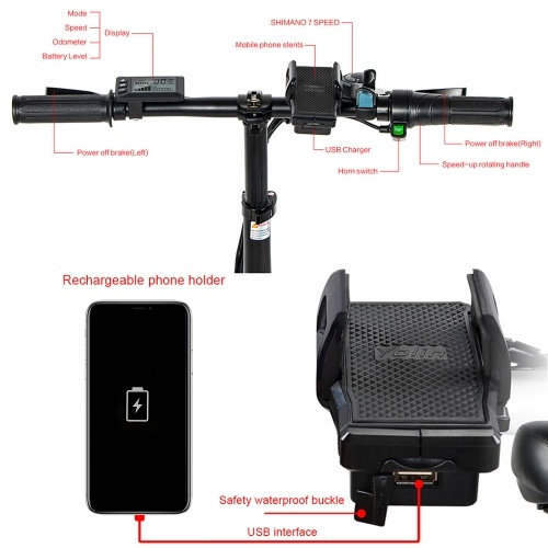 Samebike 20LVXD30-II Ebike 20 Inch 350W Brushless Gear Motor Folding Electric Bike Max 80km Range with Rechargeable Phone Holder Rear Rack 